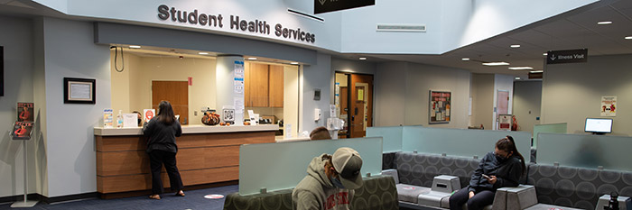 Students at the Health Services main hall.